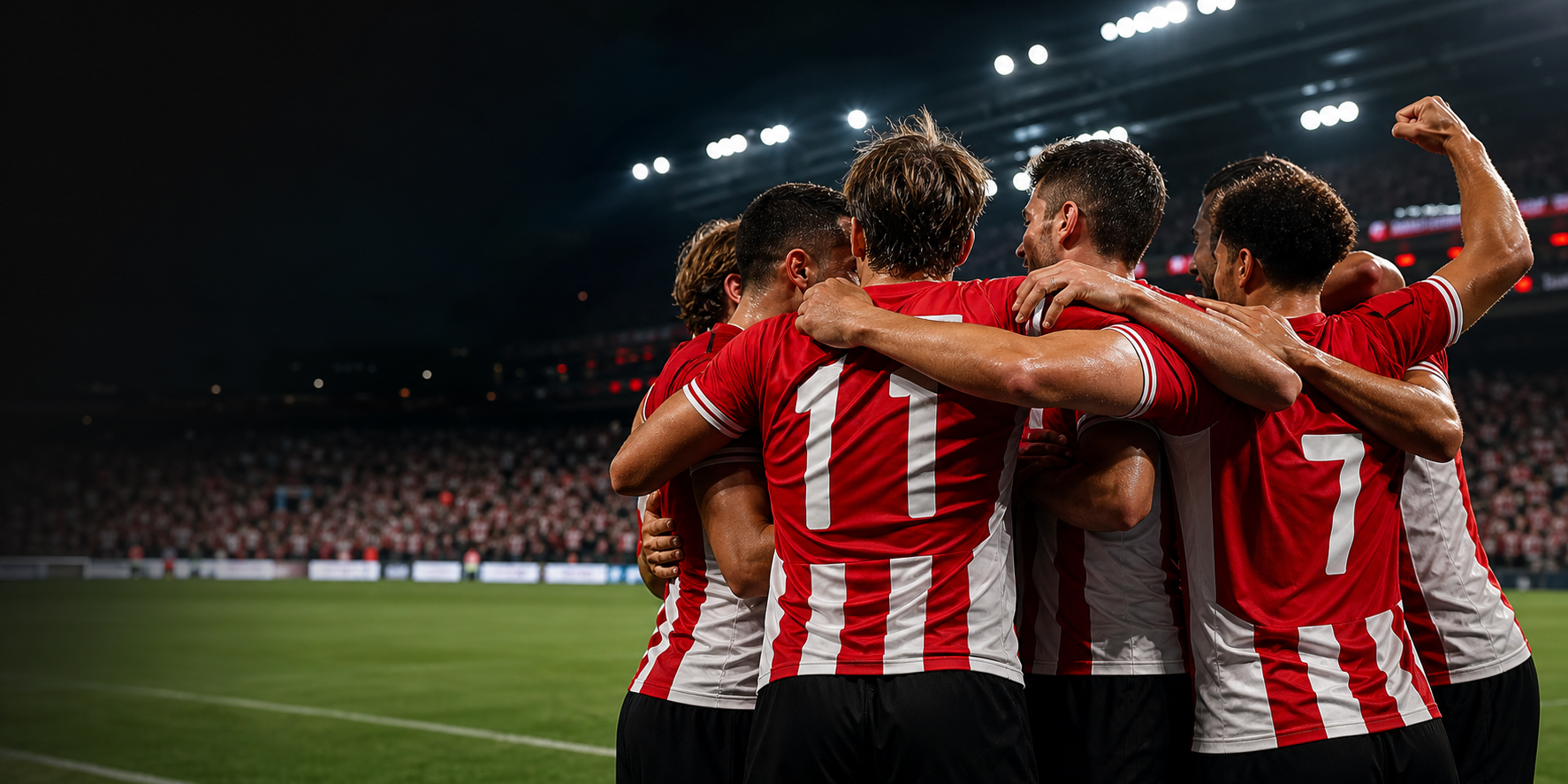 PSV spelers vieren een doelpunt